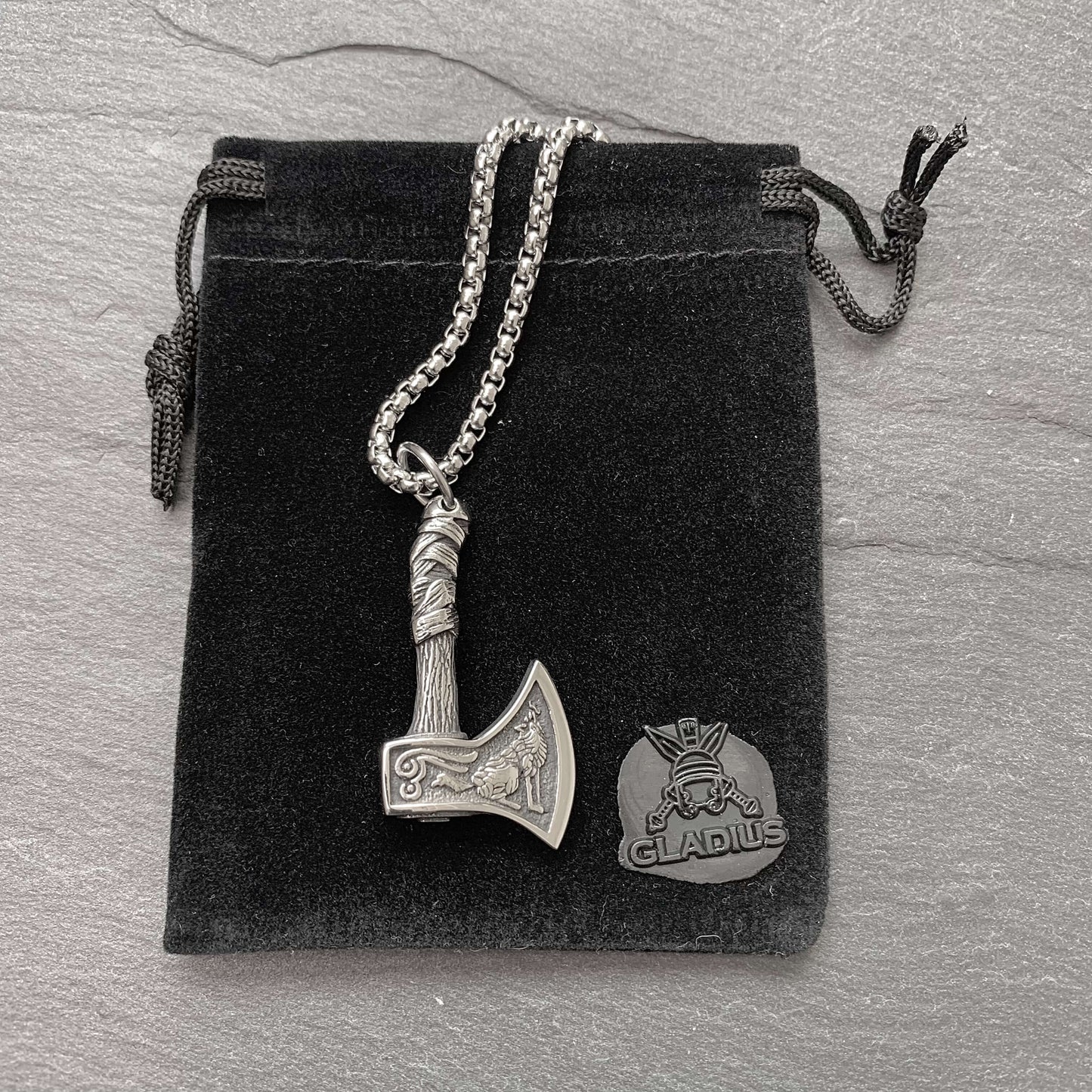 Wolf & Raven Viking Axe Necklace