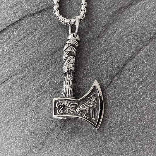 Wolf & Raven Viking Axe Necklace